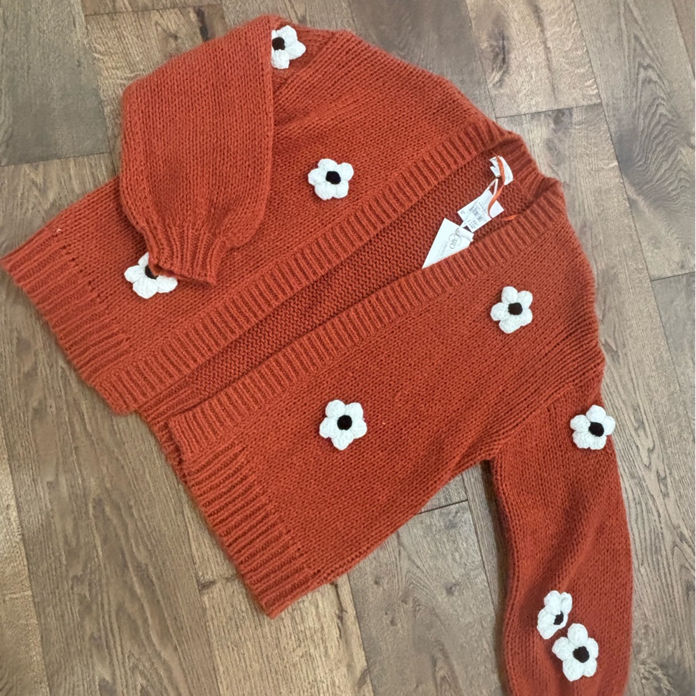 Cato Women's Rust Cardigan with White Floral Details
